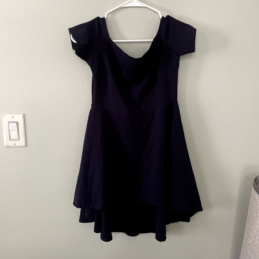 Sarin Mathews Asymmetrical High Low Dress Small Navy Blue Women Off The Shoulder